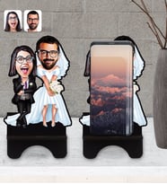 BK Gift Kişiye Özel Sevgililer Karikatürlü Ahşap Biblo Telefon Standı-16