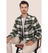 Yeşil Beyaz Geçişli Oversize Oduncu Hediye Kutulu Erkek Gömlek