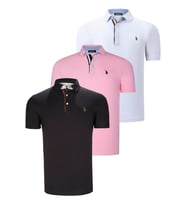 ÜÇLÜ SET T8582 DEWBERRY ERKEK T-SHIRT-SİYAH-BEYAZ-PEMBE