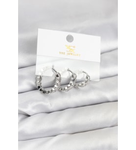 Pirinç Gümüş Renk Zirkon Taşlı Petek Halka Model YSX Trio Küpe Seti 5886
