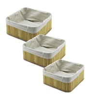 3 BOY KARE BAMBU KENAR ORGANİZER SEPET AHŞAP ALTLIK - BEZLİ 17X17-21X21-26X26CM (5343)