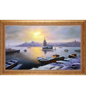 EV İŞYERİ OFİS İÇİN ALTIN ÇERÇEVELİ PASPARTULU TABLO S732