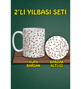 Yılbaşı Temalı Kupa ve Bardak Altlığı Seti