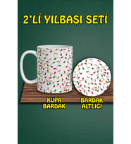 Yılbaşı Temalı Kupa ve Bardak Altlığı Seti