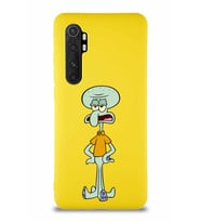 Xiaomi Mi Note 10 Lite Soft Premier Kapak Squidward Dokunaç Tasarımlı Silikon Kılıf - Sarı (Şeffaf)