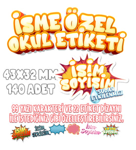Okul Etiketi Kalem Defter Etiketi İsme Özel Etiket SET16