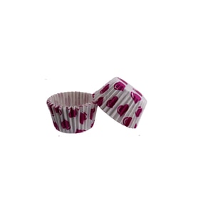 Kek Kalıbı Pet Kapsül 52X45 MM Kağıt Cupcake Kağıdı (100 Adet)  Beyaza Fuşya Kalpli