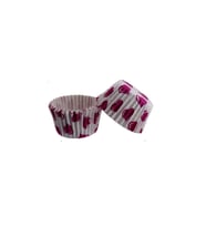 Kek Kalıbı Pet Kapsül 52X45 MM Kağıt Cupcake Kağıdı (100 Adet)  Beyaza Fuşya Kalpli