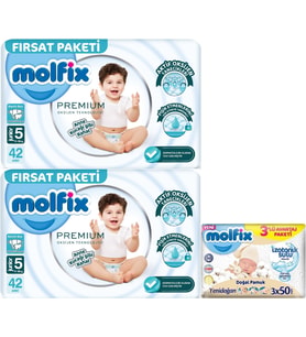 Molfix Premium Bebek Bezi Beden:5 (11-18KG) Junior 84 Adet Fırsat Pk + 3 Adet Islak Mendil