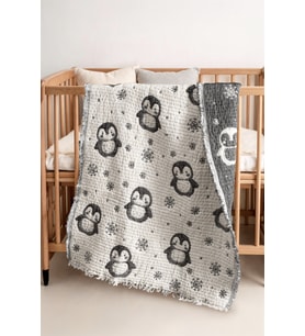 Penguen Desen - %100 Pamuk Müslin Bebek Örtüsü - 80x110 cm