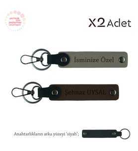 Kardeşe Şık Jest, İsim & Soyisim Kişiselleştirilmiş 2’li Anahtarlık, Kül Gri-Koyu Kahve-Siyah