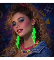80’ler 90&amp;#39;lar Retro Neon Yeşil Şimşek Küpe 10 cm