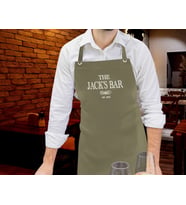 BK Gift Kişiye Özel İsimli Tarihli Bar Tasarımlı Profesyonel Haki Yeşil Mutfak Önlüğü, Aşçı Önlüğü, Şef Önlüğü, Arkadaşa Hediye-7