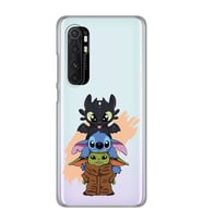 Xiaomi Mi Note 10 Lite Uyumlu Sevimli Baby Yoda ve Stitch Desenli Şeffaf Telefon Kılıfı
