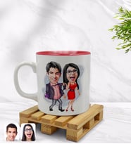BK Gift Kişiye Özel Sevgililer Karikatürlü İçi Kırmızı Renkli Kupa Bardak Model 4