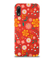 Huawei Y6 2019 Uyumlu Lansman Kılıf Çiçek Tasarımlı İçi Kadife Kapak (Kırmızı)