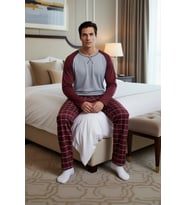 Erkek Ekose Desenli Pijama Takımı Bisiklet Yaka Uzun Kollu Fonksiyonel Dayanıklı Kaliteli Şık