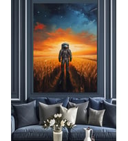 Gün Batımında Yürüyen Yalnız Astronot Dekoratif Kanvas - Mdf Ahşap Tablo