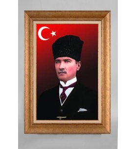 Altın Varaklı Paspartulu Çerçeveli Atatürk Tablo sd400