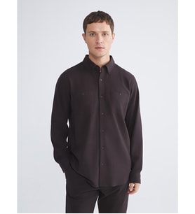 LCWAIKIKI Classic Kahverengi Regular Fit Uzun Kollu Gabardin Erkek Gömlek