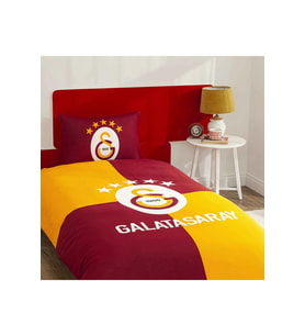 Taç Taraftar Lisanslı Ranforce Çarşafı Lastikli Tek Kişilik Nevresim Takımı-Galatasaray Efsane (120lik Çarşaf)