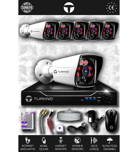 TURKNO 6 Kameralı Karia 6 Dış Kamera Set HDD'siz Full HD Gece Görüşlü Güvenlik Kamerası Sistemi