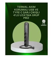 Mey İthalat® 4 Priz 2 USB 1 Type-C Akım Korumalı Çoklu Priz Led Anahtarlı
