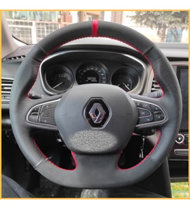 Megane 4 Araca Özel Direksiyon Kılıfı (Noktalı Nubuk Kırmızı Yüzüklü) (Karışık)