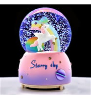 Yıldızlı Unicorn Işıklı Müzikli Püskürtmeli Büyük Boy Kar Küresi