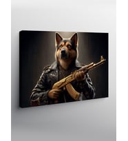 Kanvas Tablo Silahlı Köpek Figürü