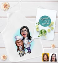 BK Gift Kişiye Özel Anne Kız Karikatür Tasarımlı Mutfak Önlüğü ve Yemek Tarif Defteri Hediye Seti-2, Anneye Hediye, Anneler Günü Hediyeleri