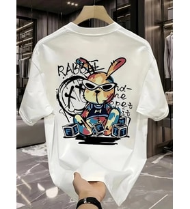 Baskılı Oversize Bisiklet Yaka T-shirt - Beyaz