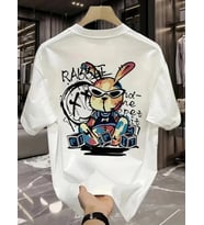 Baskılı Oversize Bisiklet Yaka T-shirt - Beyaz
