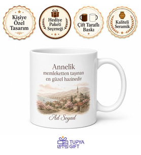 Memleket Temalı Anneye Özel Baskılı Kupa Bardak Hediye Anne Kupası