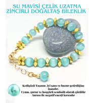 Su Mavisi Çelik Uzatma Zincirli Doğaltaş Bileklik Marron Doğaltaş