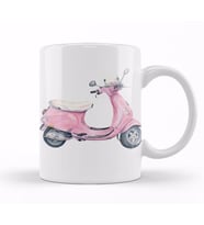 Vintage Pink Vespa Retro Scooter Kupa Bardak Porselen