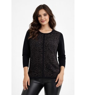 Kadın Zebra Desen Triko Kazak BGL-ST05286 (Füme)