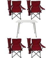 Bofigo 60x80 Katlanır Masa + 4 Adet Kamp Sandalyesi Katlanır Sandalye Piknik Plaj Sandalyesi Kırmızı