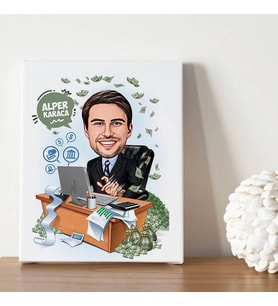 Para Sever Erkek Karikatürlü Kanvas Tablo
