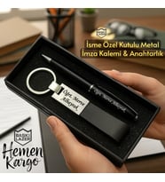 Hemen Kargo Kişiye Özel Kutulu Metal İmza Kalemi Ve Anahtarlık Hediye Seti