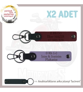 Bikerlar İçin Özel Hediye, İsim Plaka ve 0 Rh (+) Kan Grubu Yazılı x2 Anahtarlık, Mor-F Yeşil-Laci (Çok Renkli)
