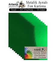 Metalik Aynalı Fon Kartonu 10 lu A5 15x20 cm 1 Paket Okul Sınıf Dekoratif Pırıltılı Folyo Kağıt Dekoratif Anasınıfı Kreş (Yeşil)