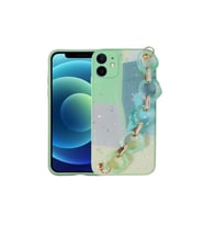 Apple iPhone 12 Uyumlu Kılıf Simli Desenli El Askılı Tutacaklı Zore Elsa Silikon Kapak (Açık Yeşil)