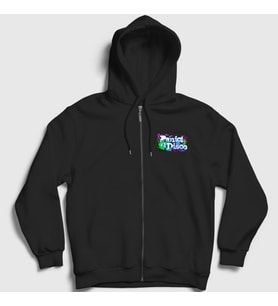 Presmono Unisex Siyah Decor Panic! at the Disco Fermuarlı Kapüşonlu Sweatshirt 72390tt