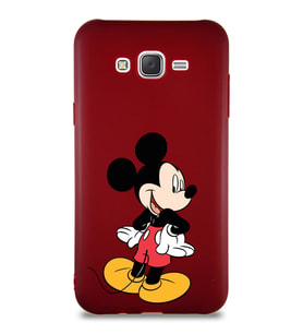 Samsung Galaxy J7 Soft Premier Kapak Mickey Mouse-D Tasarımlı Silikon Kılıf - Mürdüm (Şeffaf)