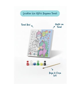 Balonlu Unicorn Boyama Tuvali – Şövalesiz Boya Seti 20x20
