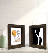 Bk Gift Banyo Dekoratif 2'li Doğal Masif Ahşap Çerçeve 15x20cm-4 (Beyaz)
