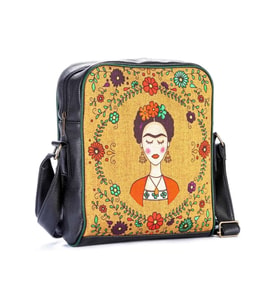 Frida Kahlo Figürlü Büyük Postacı Kol Çantası Etnik Bohem Style - Siyah