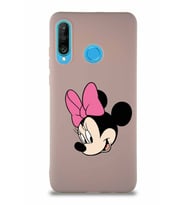 Huawei P30 Lite Soft Premier Kapak Minnie Mouse-B Tasarımlı Silikon Kılıf - Pudra (Şeffaf)
