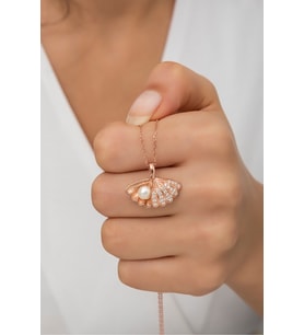 925 Ayar Gümüş İncili İstiridye Kolye (Rose)